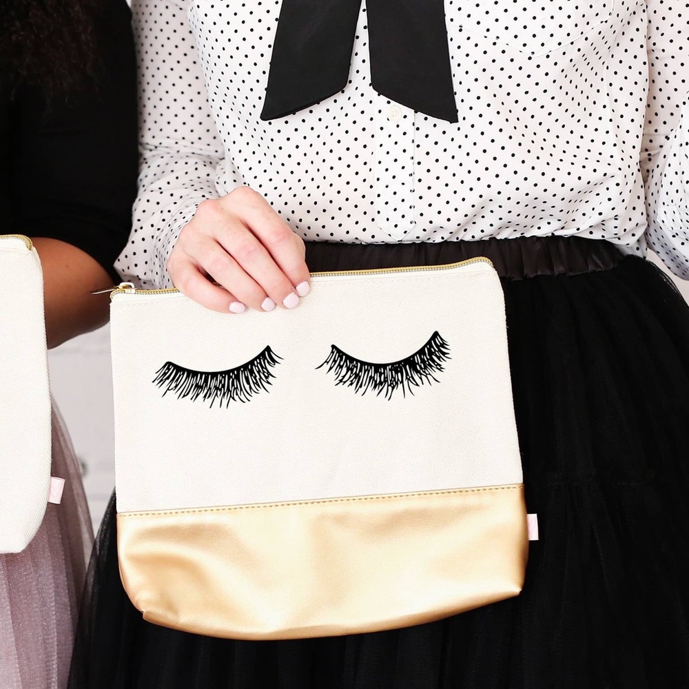 Eyelash Gold Leather Makeup Bag